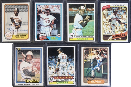 Lot of (8) Baltimore Orioles Hall of Famers Signed Memorabilia Including Eddie Murray Cards, Jim Palmer Cards & Brooks Robinson Baseball (Beckett)